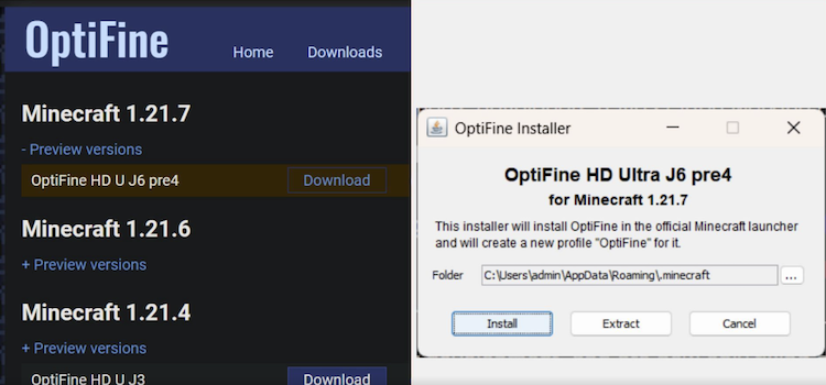 نسخه پیش‌نمایش OptiFine برای ماینکرفت 1.21.7 قابل دانلود و نصب است.